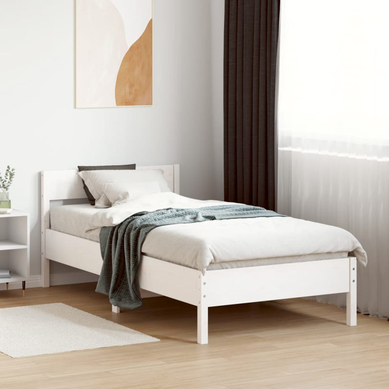 Anthoine Solid Wood Bed, White, European Single (90 x 200cm)