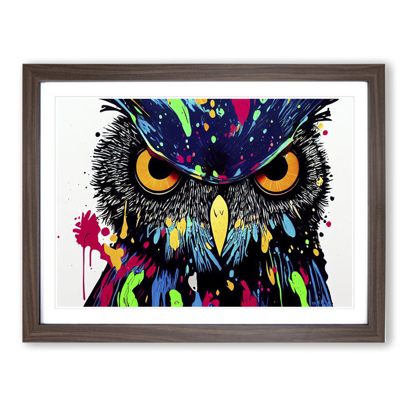 XH1022-6556X Owl Splash Vol.1 - Single Picture Frame Print, 46cm H x 64cm W x 2cm D, Walnut