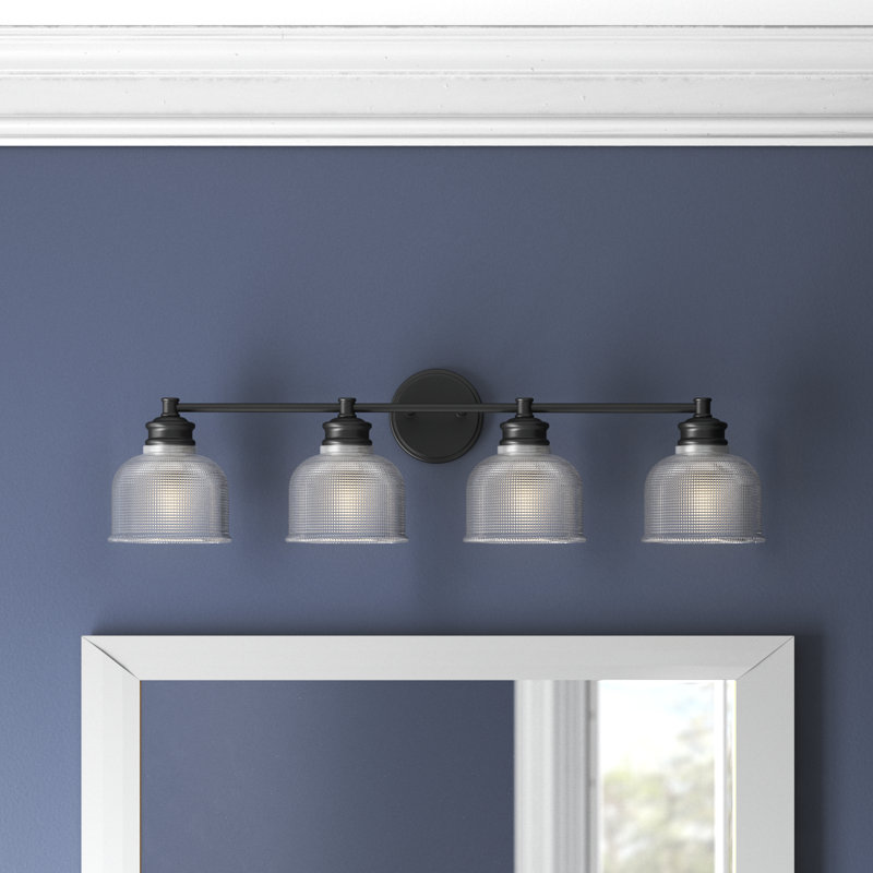 Besima 4-Light Hammered Glass Dimmable Vanity Light, Matte Black