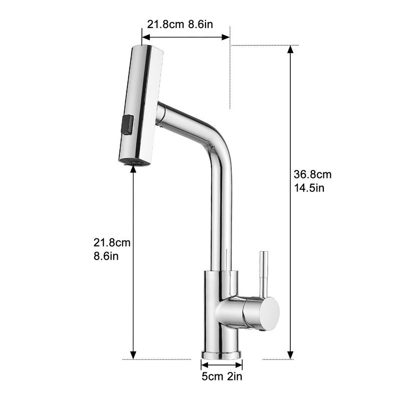 VEVOR 360° Swivel Pull-Down Kitchen Faucet, Chrome Stainless Steel High-Arc Sink Faucet with 3 Spray Modes, Single Handle Modern Kitchen Tap with Easy-Clean Nozzle, 14.5 Inch Overall Height