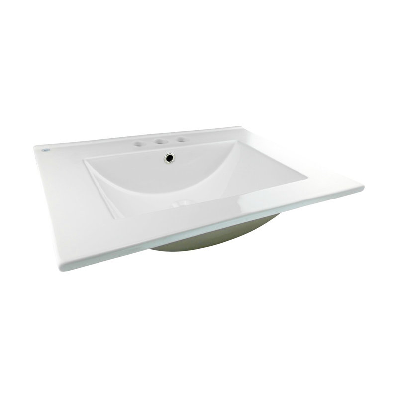 White Ceramic Rectangular Drop-In Bathroom Sink with Overflow