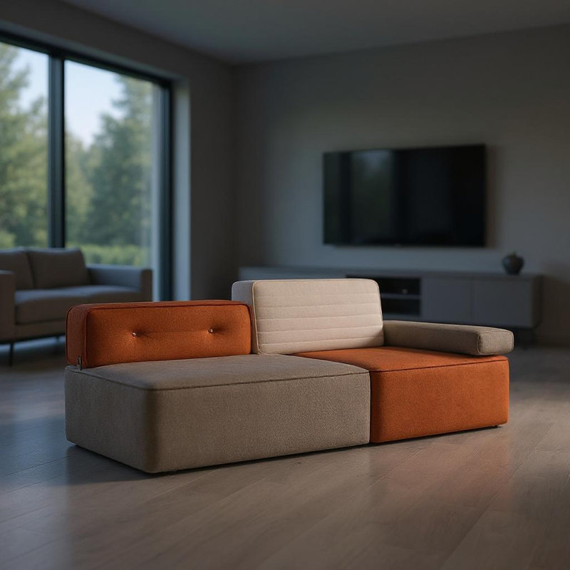 Boneless 79.9" Modern Sectional Sofa With Independent Spring Cushions, Color Block Design