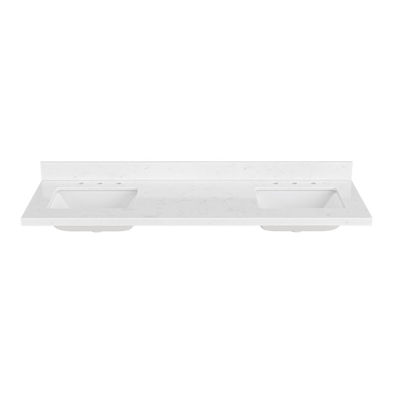 ARIEL 66 POUCES CARRIÈRE BLANC DE QUARTZ DE LA SALLE DE BAIN COMPTOIR DE 1,5 POUCES AVEC BORD D'ÉPAISSEUR DOUBLE AVEC ÉVIER DOUBLE RECTANGLE ET INCLUS