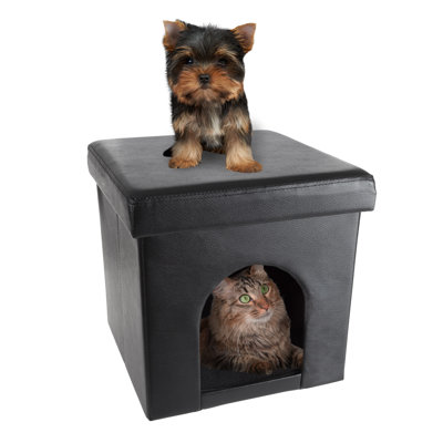 PETMAKER Cat House – Collapsible Multipurpose Small Dog or Cat Ottoman with Footrest, Cushioned Top, and Interior Pillow