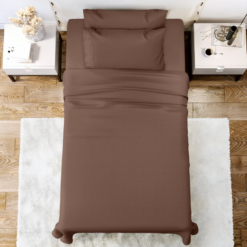 Ensemble de literie en microfibre 1800 Series, Ensemble de draps pour lit simple avec 1 taie d'or, Brun