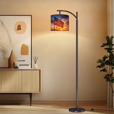 Lampe sur pied à arc avec abat-jour réglable Drapeau américain lueur coucher de soleil Patriotisme lampe sur pied 3 températures de couleur à intensité variable haute lampe sur pied avec interrupteur au pied pour la chambre à coucher