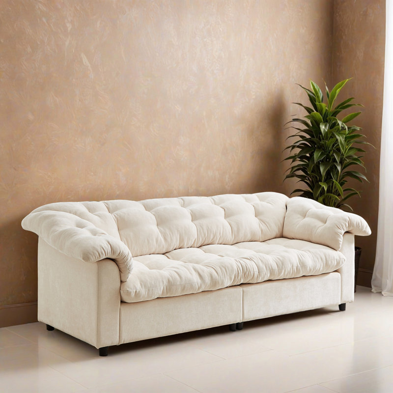 Canapé rembourré moelleux 94,81 po à assise profonde et confort moelleux de style moderne convenant aux salons, Beige