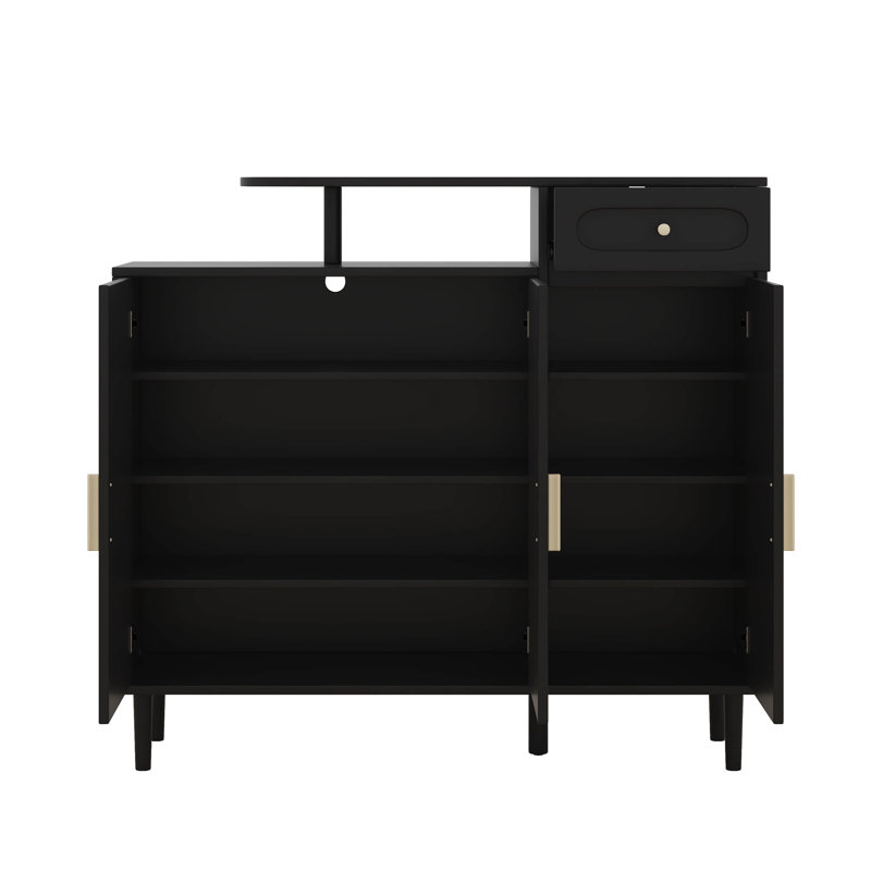 Range-chaussures avec tablettes réglables, pieds en bois massif, portes et tiroirs arqués, buffet de rangement pour vestibule, salon