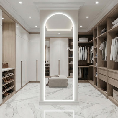 65" x 21" Arched frosted Frameless LED Full Length Wall Mirror, 3 Color Stepless Dimmable Arch Full Body Dressing Mirror, 5mm Copper-Free Silver Glass for Entryway Bedroom Closet