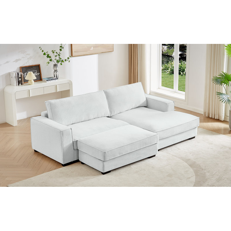 Canapé modulaire rembourré avec repose-pieds amovible, 100 % lin blanc
