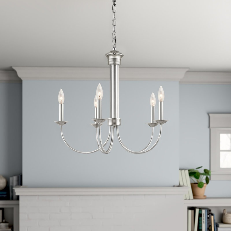 Arunvir 5-Light Dimmable Candle Style Chandelier, Polished Nickel