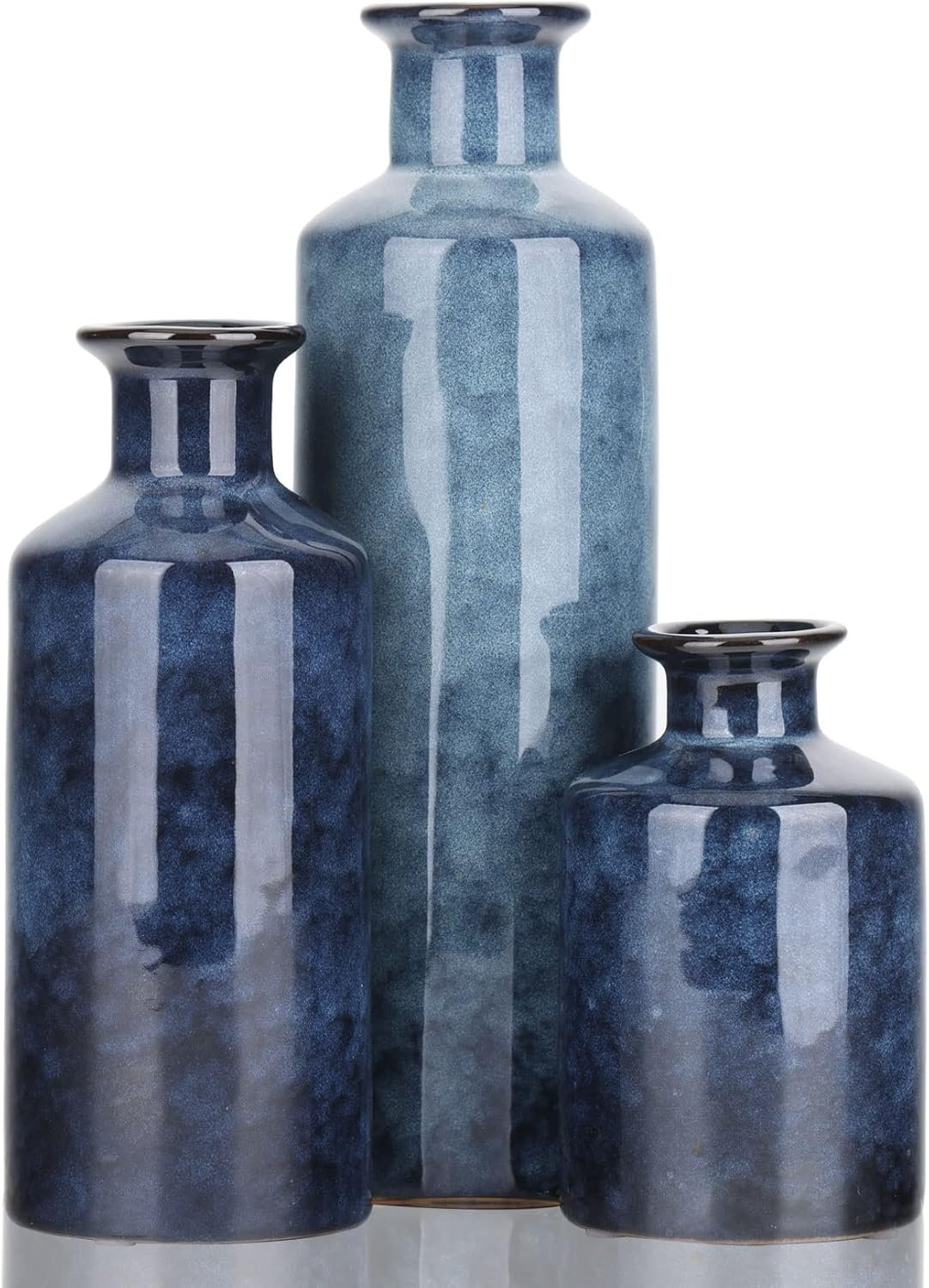 Ivy Bronx Set Of 3 Blue Ceramic Vases | Wayfair