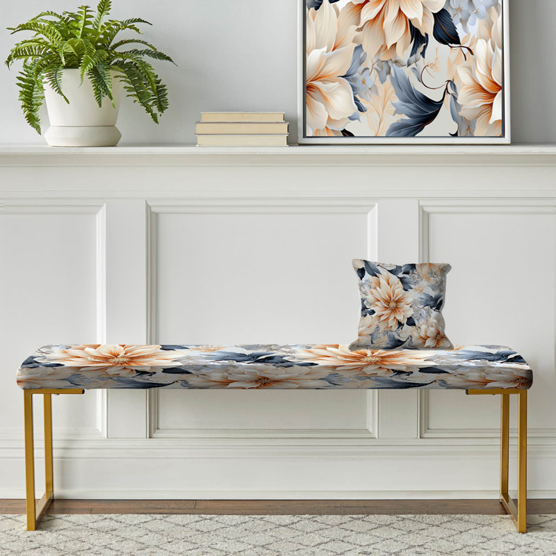 Banc floral rembourré or, White And Blue Contemporary