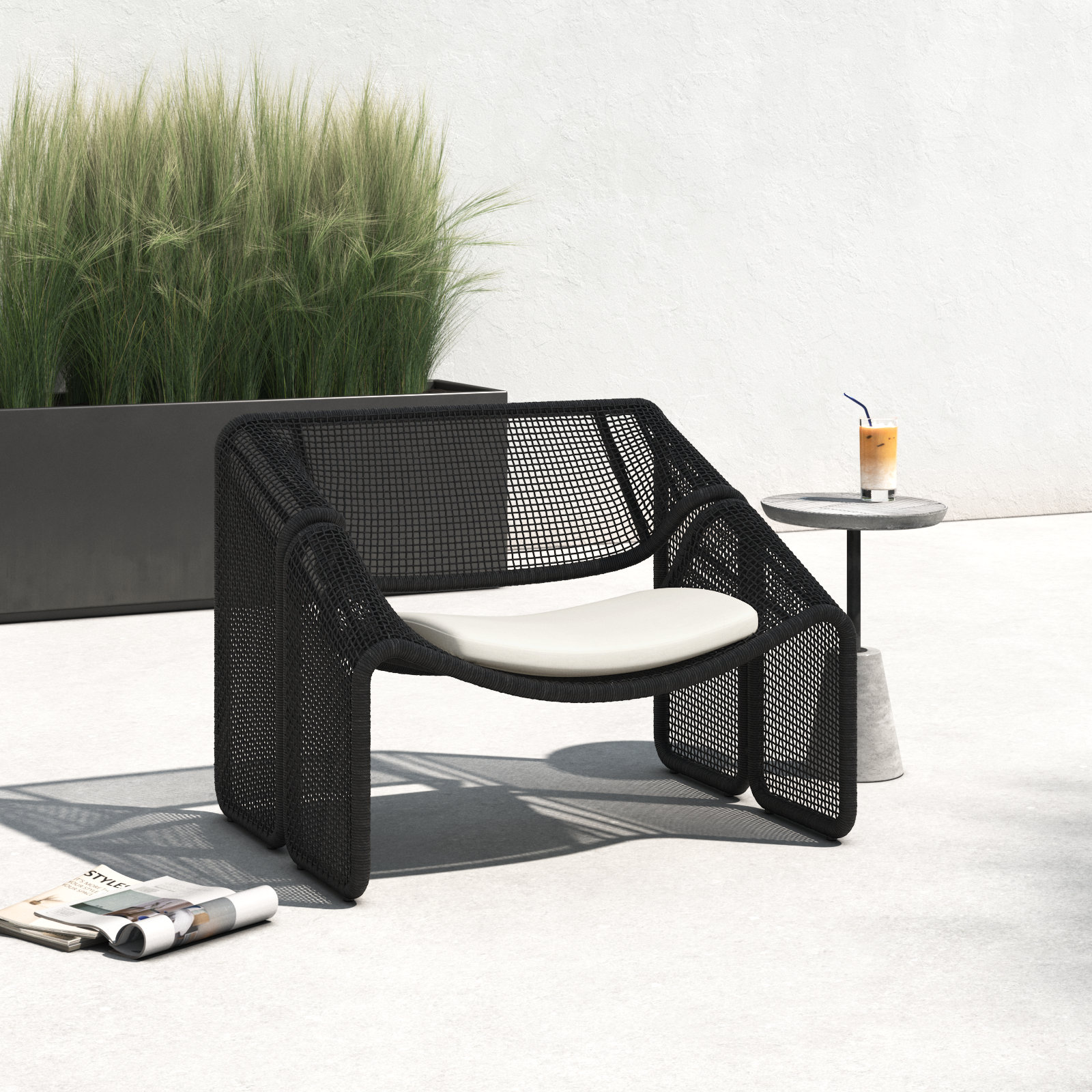 Aliza Wicker Outdoor Lounge Chair, Ivory/Faux Black Hyacinth