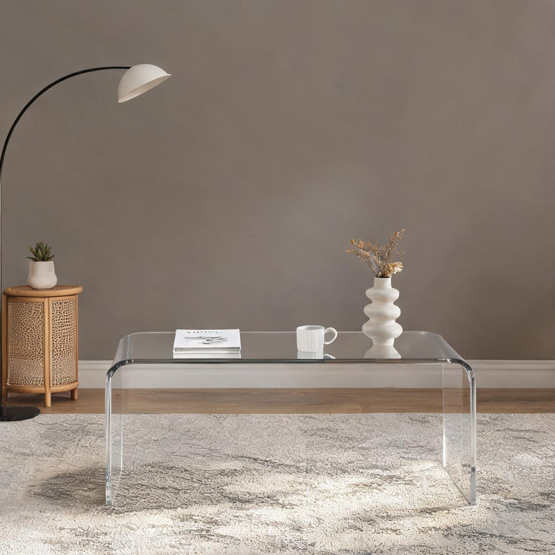 Table basse rectangulaire en acrylique de 39 pouces avec cascade, centre de table contemporain transparent