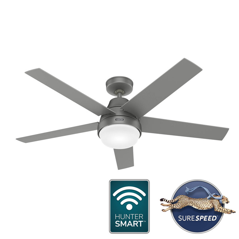 52" Aerodyne 5 - Blade Modern Smart Ceiling Fan with Lights and Remote, Matte Silver