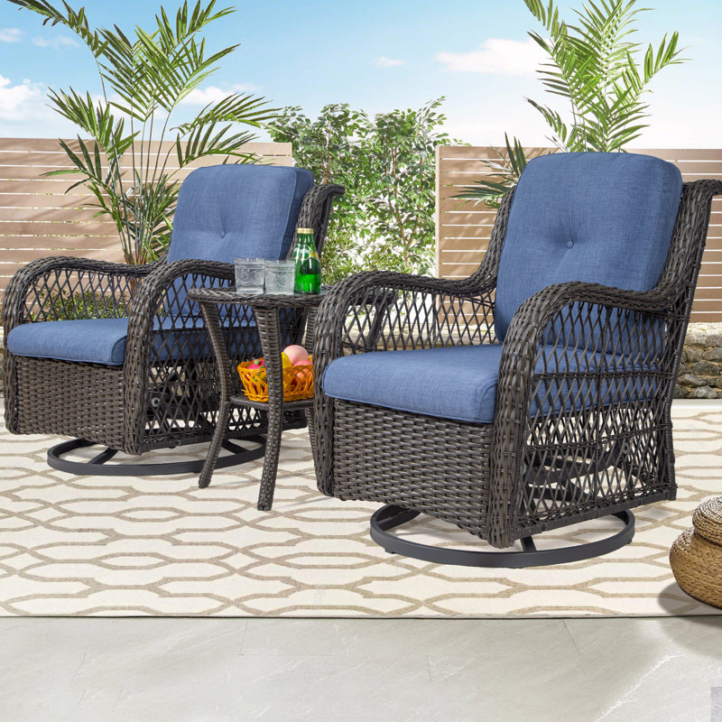 Chaise berçante pivotante avec coussins Shawen, Bleu
