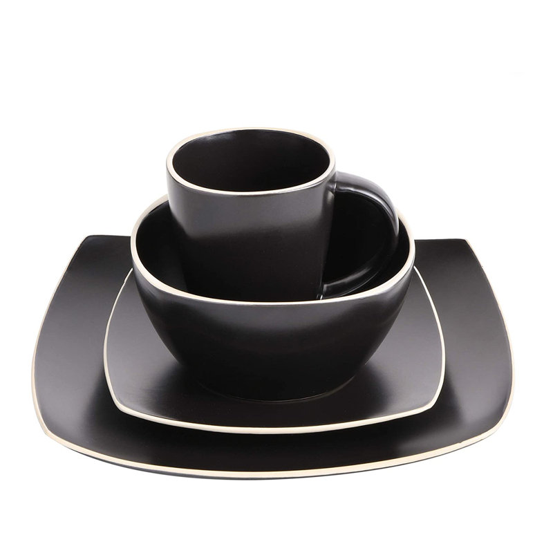 Gibson Elite Soho Lounge 16 Piece Dinnerware Set For 4, Matte Black (2 Pack)
