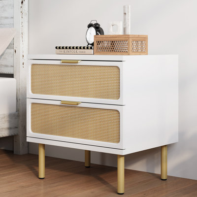 Bilal 20" W Rattan Boho Nightstand With 2 Drawer
