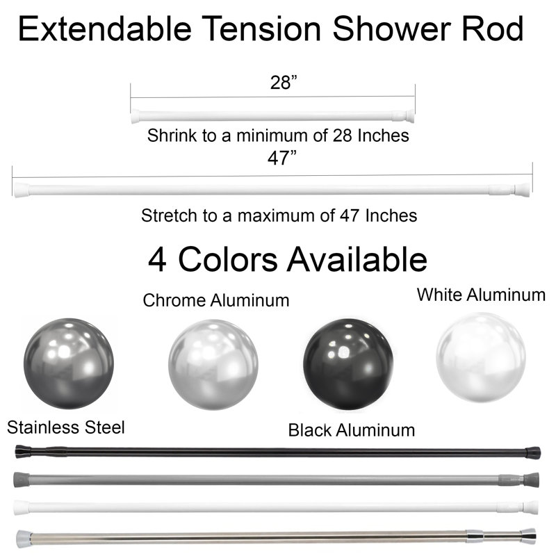 Adjustable White Tension Shower Curtain Rod, 43-79 Inches