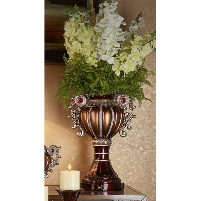 Rosdorf Park 17.5" Tall" Delicata" Urn-Shaped Decorative Vase, Bronze With Silver Accents