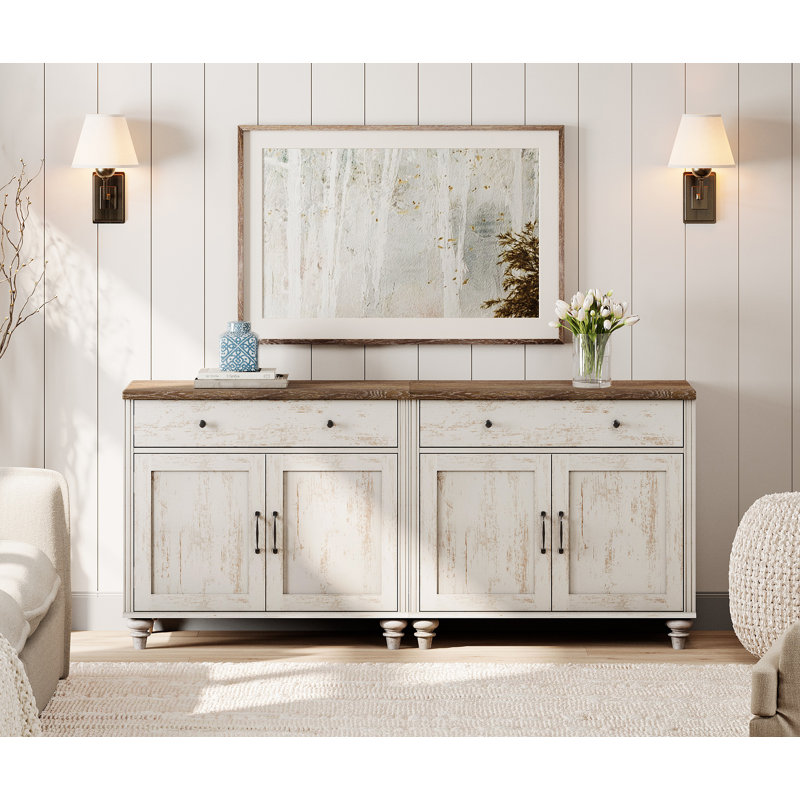 Scarlett 67.8" Wide 2 Drawer Buffet Table, Rustic White/Brown