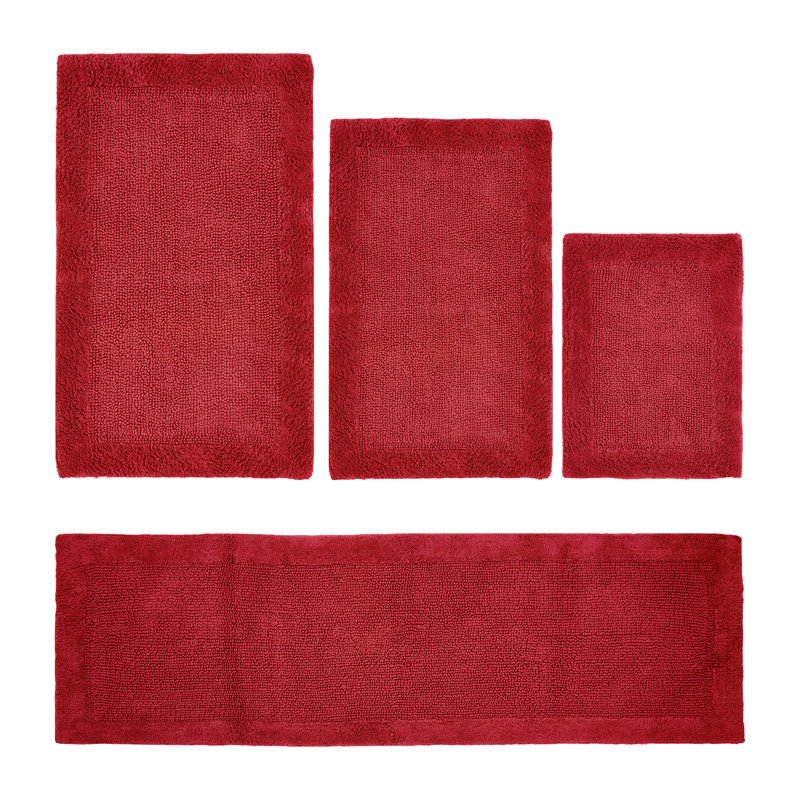 Edge 100% Cotton Tufted Premium 4 Piece Bath Rug Set Machine Washable Reversible Ultra Soft & Absorbent Bathroom Rugs, Red