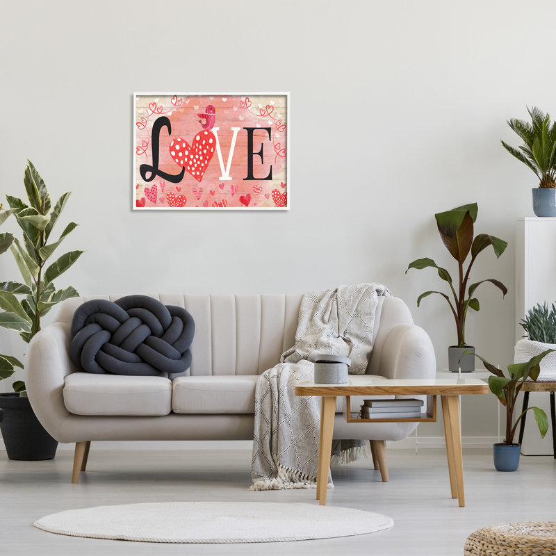 Oiseau romantique à motif de cœurs à motif d'oiseaux encadré par ND Art, H 24 po x l 30 po x P 1,5 po