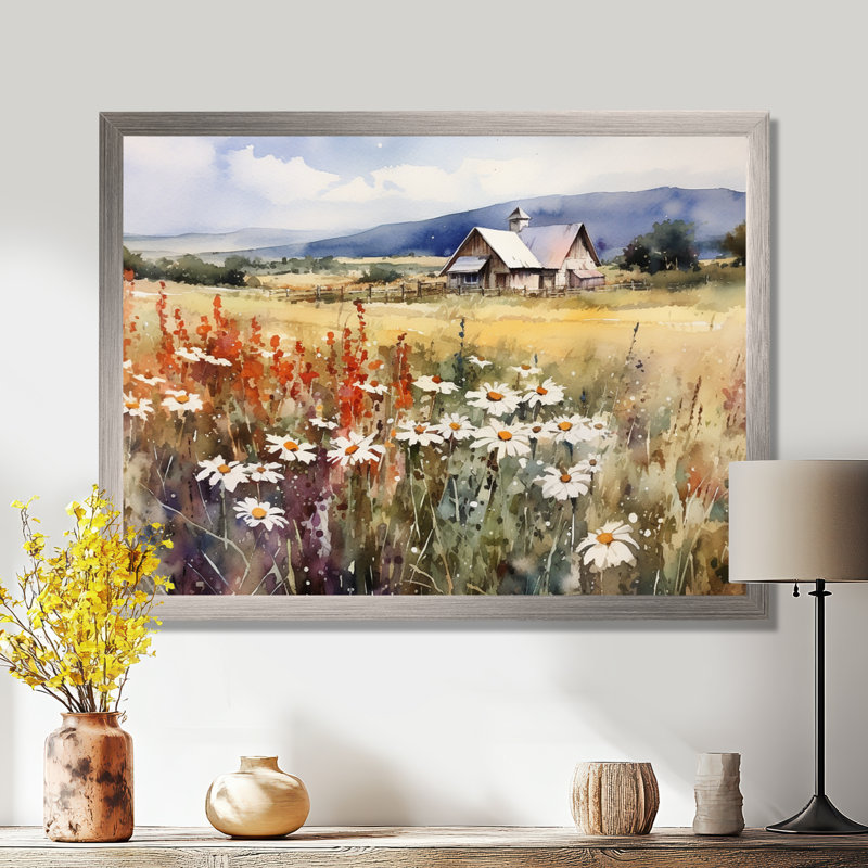 «Green Green Meadow At The Farm I», impressions sur toile florales, H 30 po x l 40 po x P 1,5 po, Cadre photo argenté