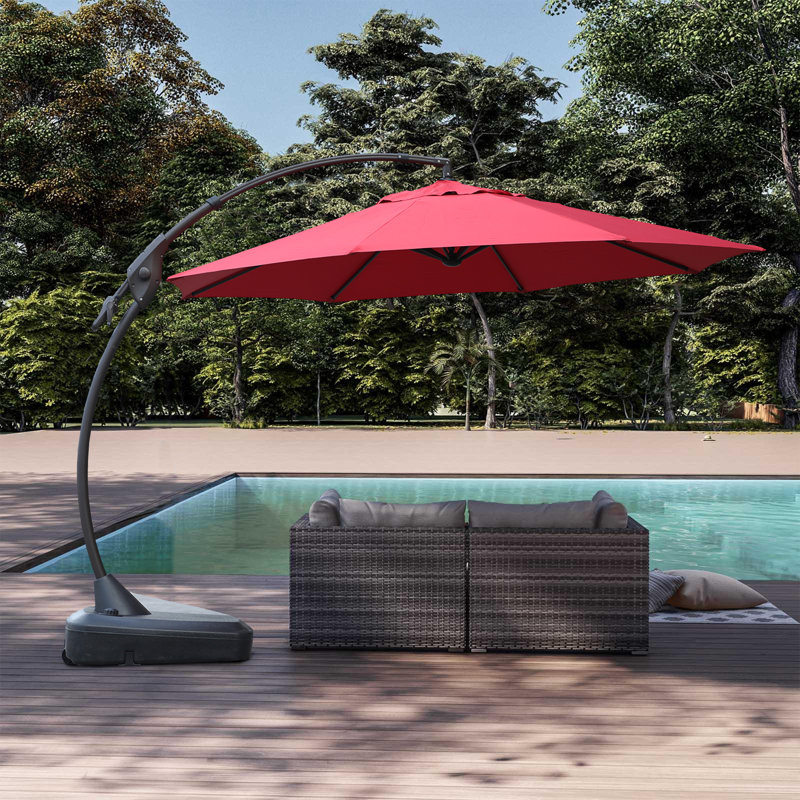 Parasol en porte-à-faux octogonal Kimolos, H 108 po x l 132 po x P 132 po, Rouge