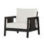 Fauteuil club d'extérieur, structure en bois d'acacia avec accents textilène noir, coussins blancs hydrofuges pour patio / cour arrière / terrasse