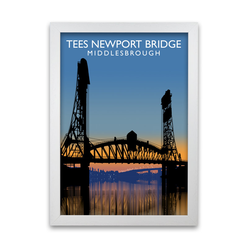 Tees Newport Bridge Middlesbrough by Richard O'Neill - Print, 59.4cm H x 42cm W x 3cm D, White Framed