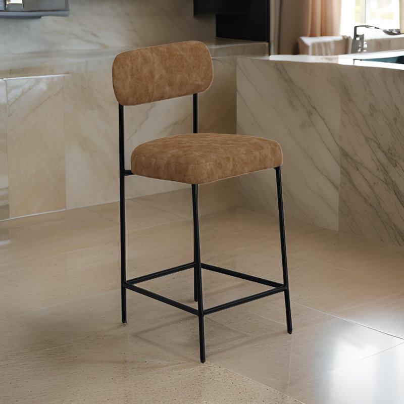 Chaise de bar Iffa, dossier ouvert, fer noir, cognac, Tabouret de bar (hauteur de siège 30 po), Brun cognac