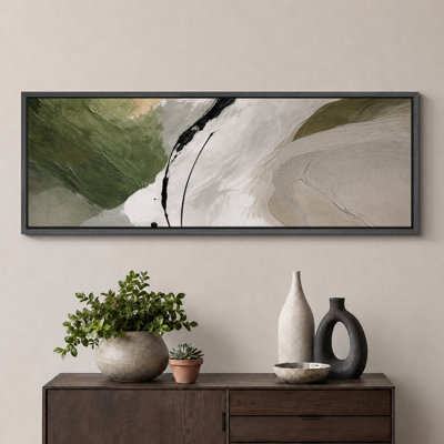 Abstract Green Beige Minimal Composition Artwork, Contemporary Living Room Pictures, Framed Canvas Giclee Print Wall Art
