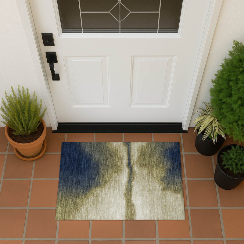 Tapis abstrait lavable à la machine intérieur / extérieur ACN2419, Rectangle 1 pi 8 po x 2 pi 6 po