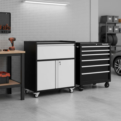 35.4-Inch Rolling Heavy Duty Metal Tool Cabinet In Light And Dark Gray With Locking Drawer And Adjustable Shelf, Cold-Rolled Steel Storage Cart With 4 Wheels For Garage, Workshop And Home Office