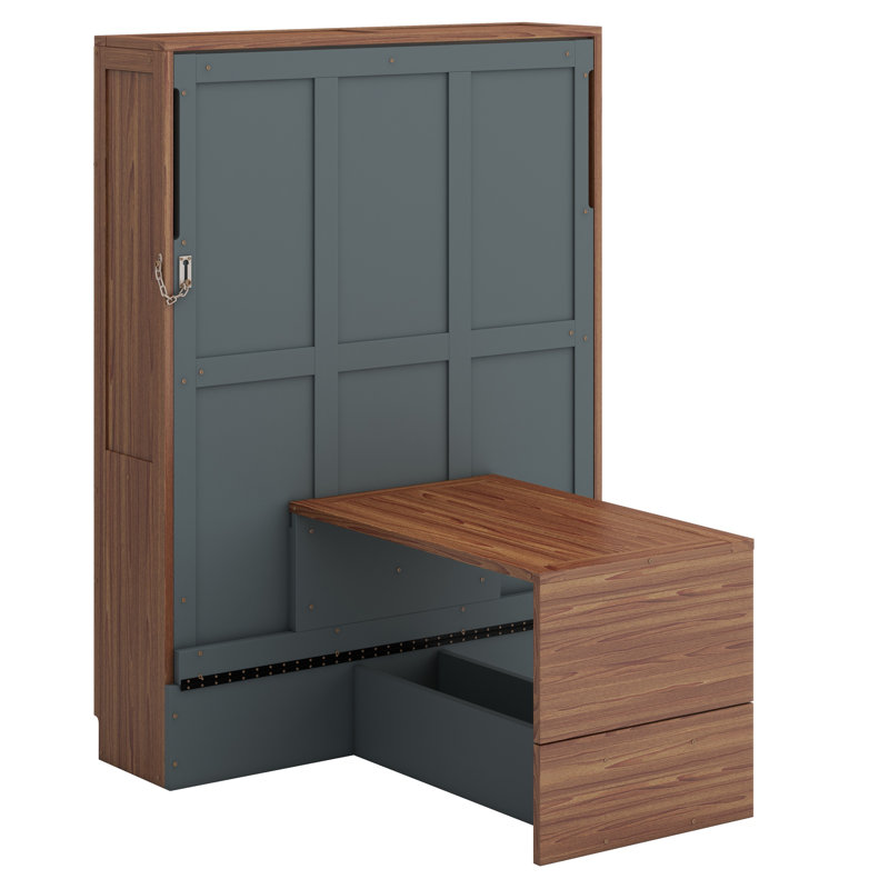 Lit escamotable avec bureau escamotable Murphy, Noyer / gris