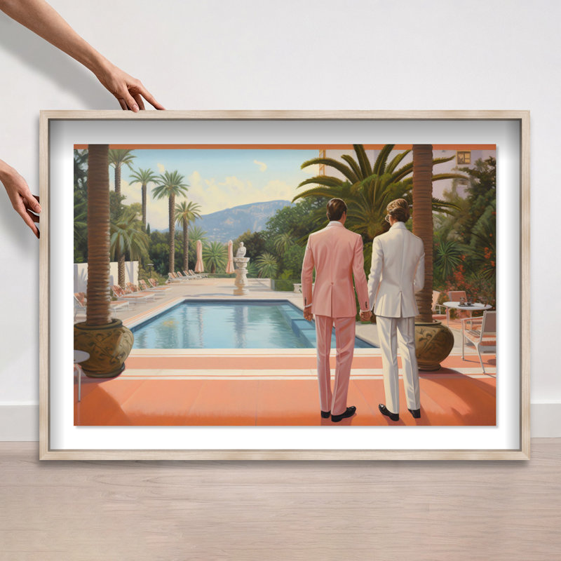 Poolside Romance Duo Shadowbox by Oliver Gal, 31.5" H x 46.5" W, Cream