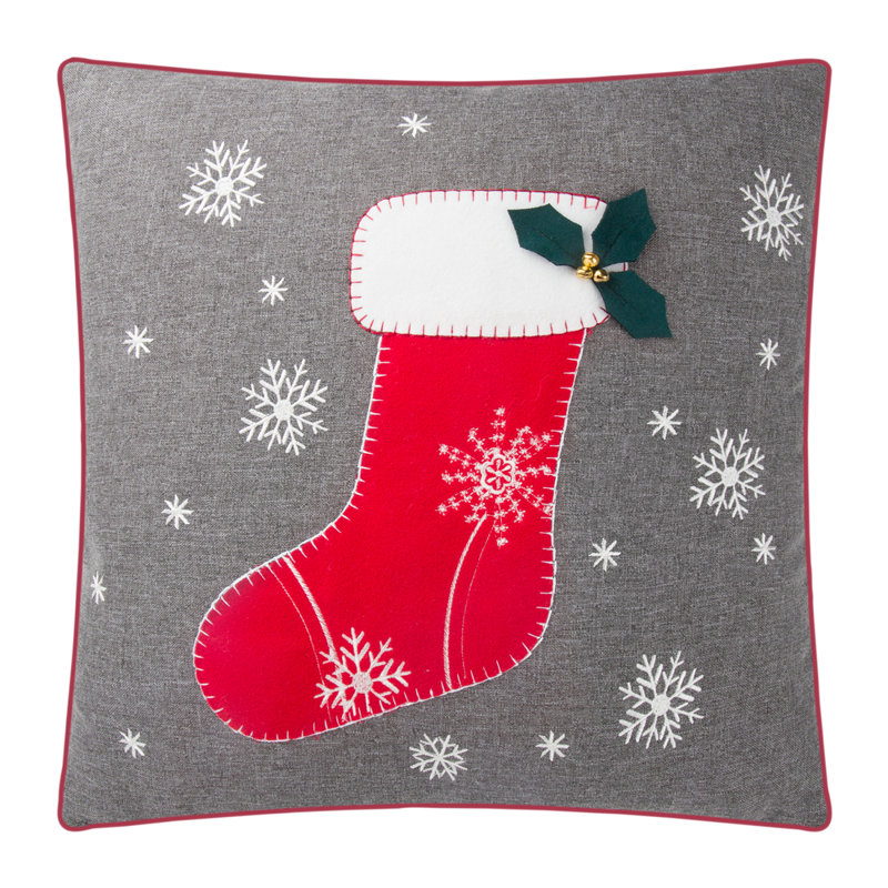 Christmas Stocking Snowflake Pattern Throw Pillow Cover Grey 18 x 18 inches
