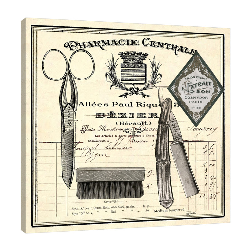 «Apothecary Barber I» par Tre Sorelle Studios, reproduction d'art graphique sur toile, H 24 po x l 24 po