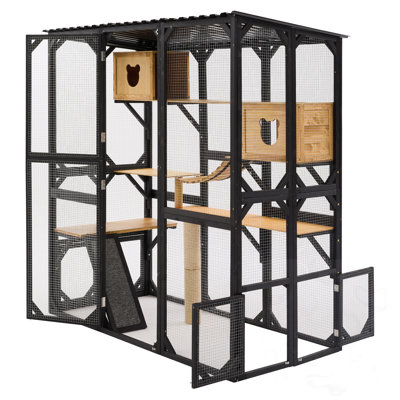 Outdoor Cat Playpen With Sleeping Houses And Jumping Platforms And Scratching Post
