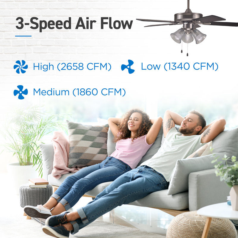 42'' Brushed Nickel Ceiling Fan with Reversible Blades and LED Lights