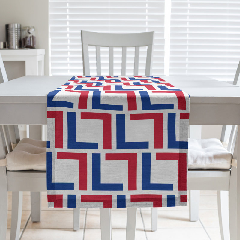 Chemin de table Carolina, 90 po x 16 po, Coton, Blanc / Bleu / Rouge