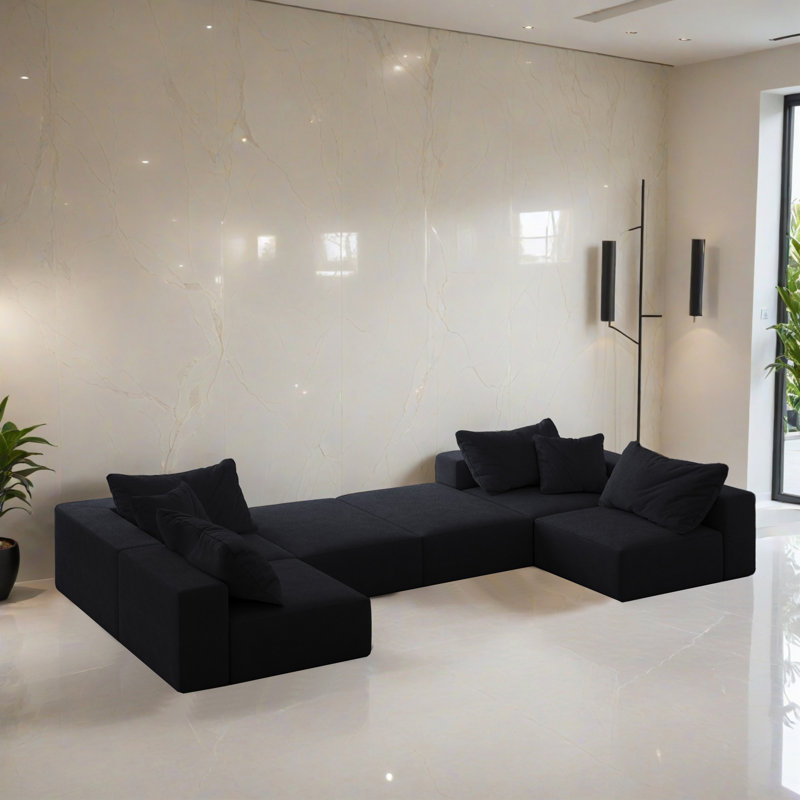 Canapé-lit modulaire 6 pièces pour salon, Chenille noir