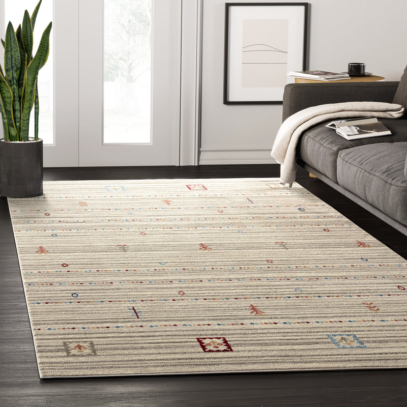 Tapis beige à rayures Lonoke, Rectangle 4 pi x 6 pi