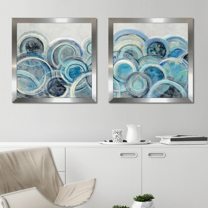 Variation Blue Grey II - 2 Piece Set on Canvas, 21.5" H x 43" W x 0.75" D, Silver Framed