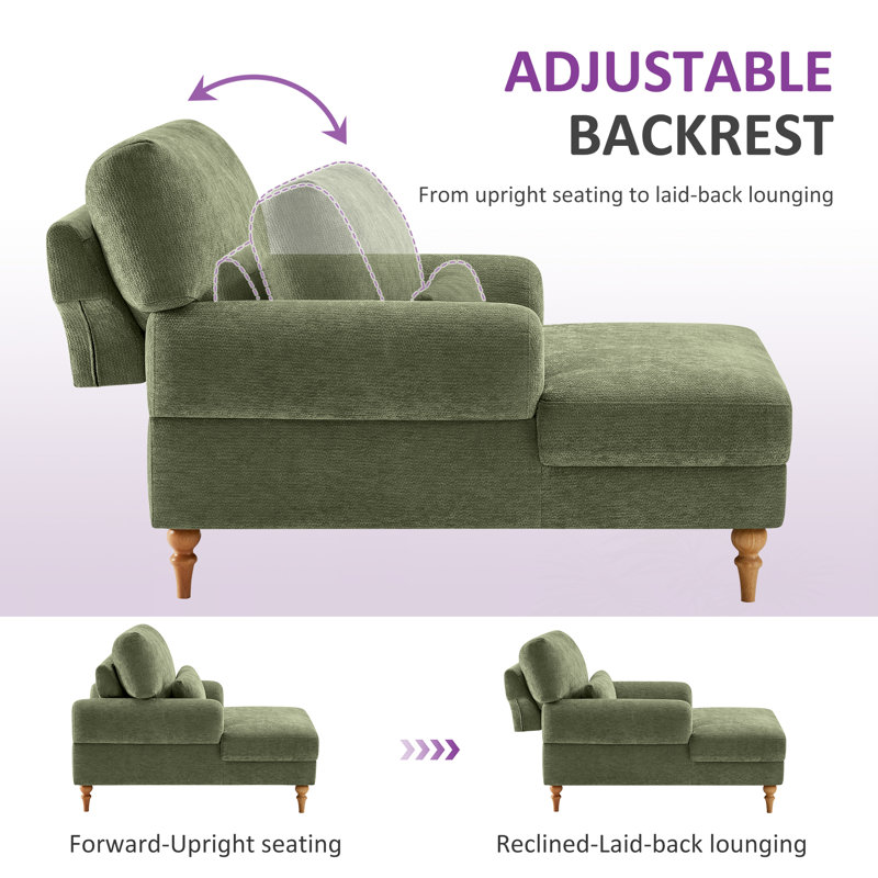 Jazier Upholstered Chaise Lounge with Adjustable Backrest, Oliver Green