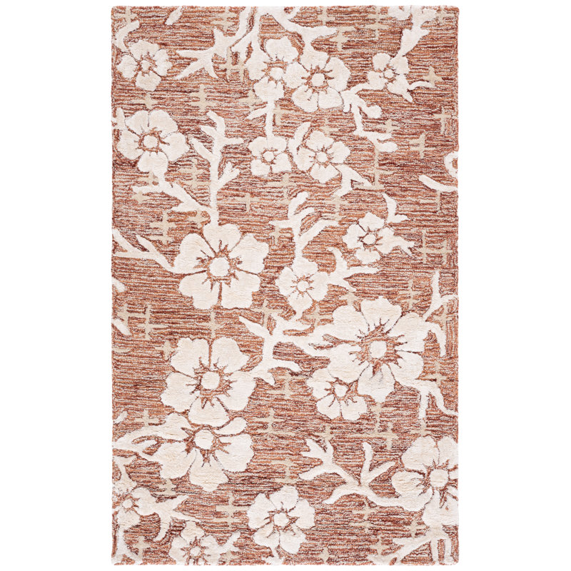 Spencel Hand Tufted Wool/Viscose/Cotton Floral Rug in Red/White, Rectangle 3' x 5'