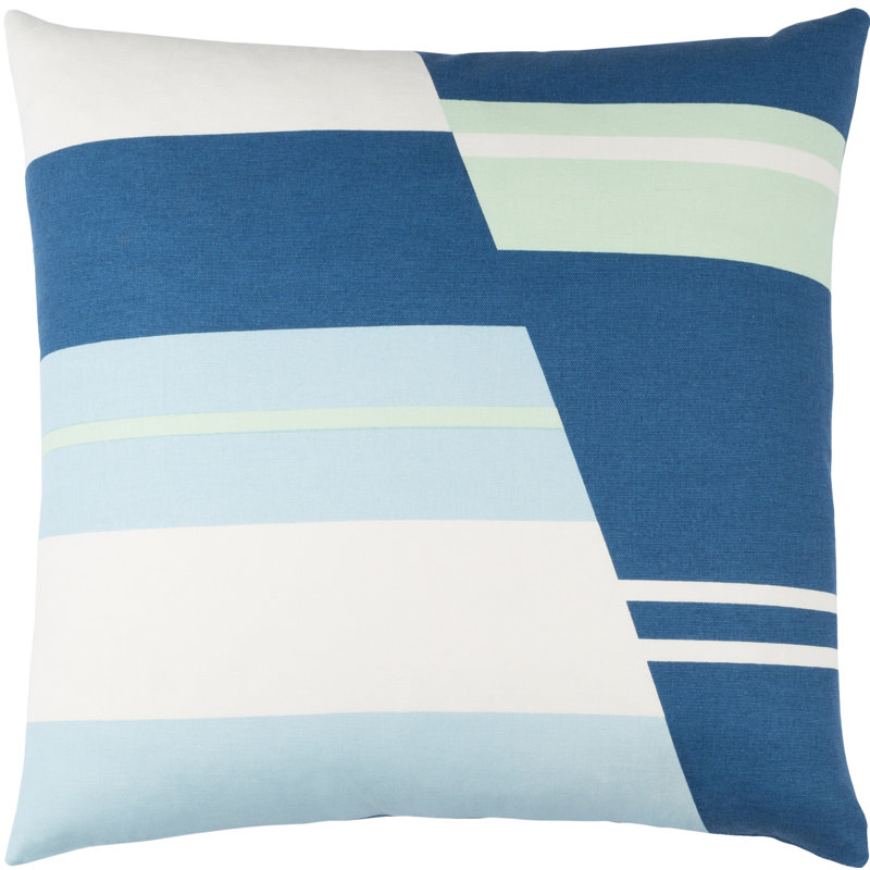 Housse de coussin en coton Lina, H 20" x l 20" x P 1", Bleu/Blanc