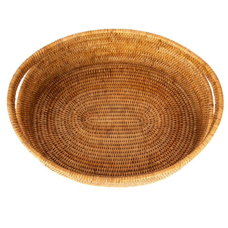 Honey Brown Oval Hand-Woven Rattan Storage Basket